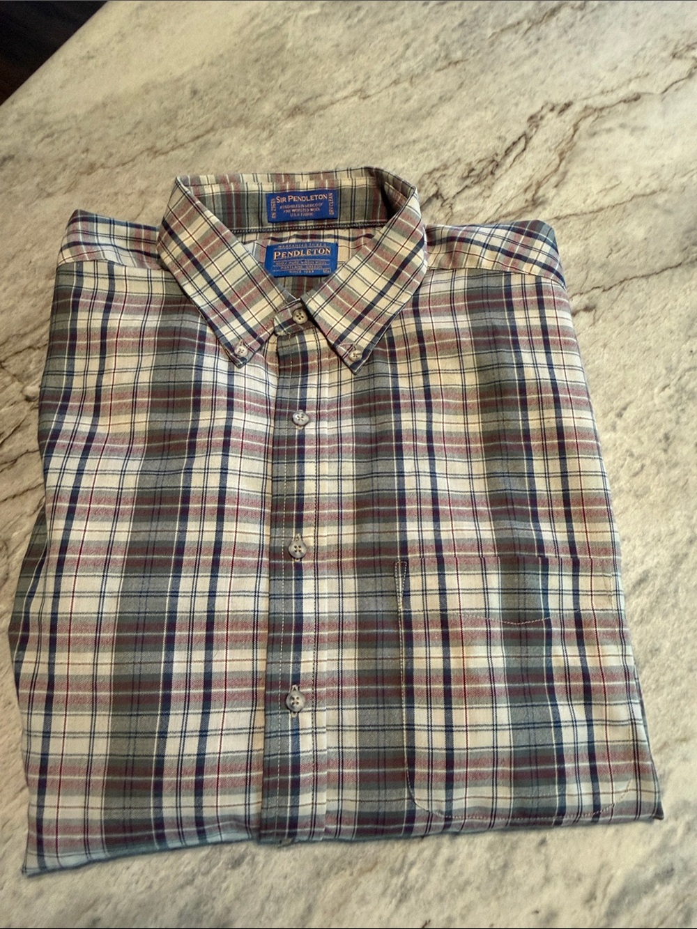 Pendleton Men's Plaid Button-Down Shirt — Cream, Blue & Brown